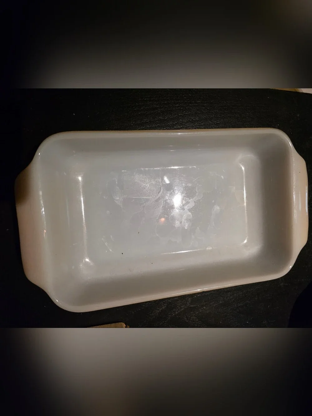 White / Peach Fire King Ceramic Loaf Dish -